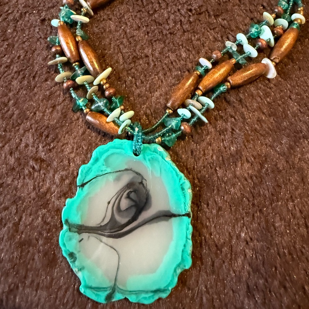 CJ Banks Turquoise and Brown Pendant Necklace